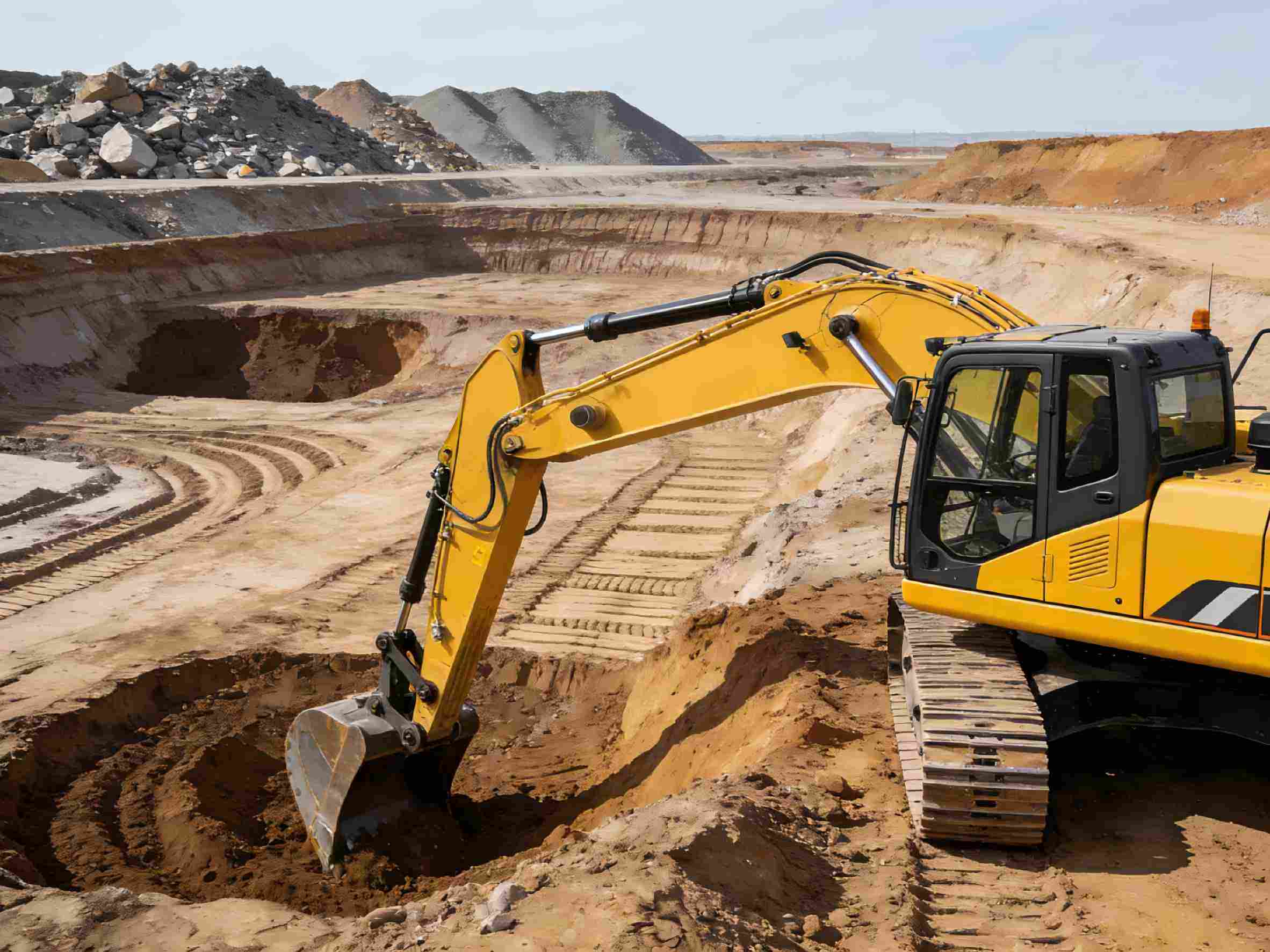 An excavator working on a flat